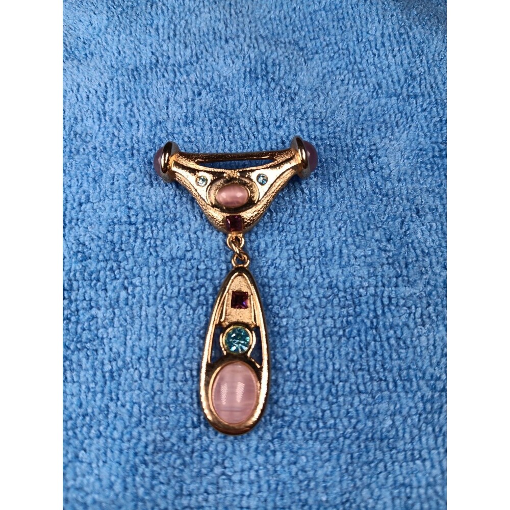 VTG Goldtone Brooch Lavender Swirl Cabs Light Blue & Purple Stones Beautiful EUC